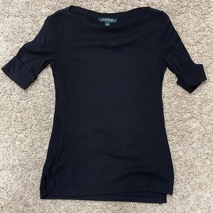 Ralph Lauren Black Boatneck 3/4 Sleeve Top